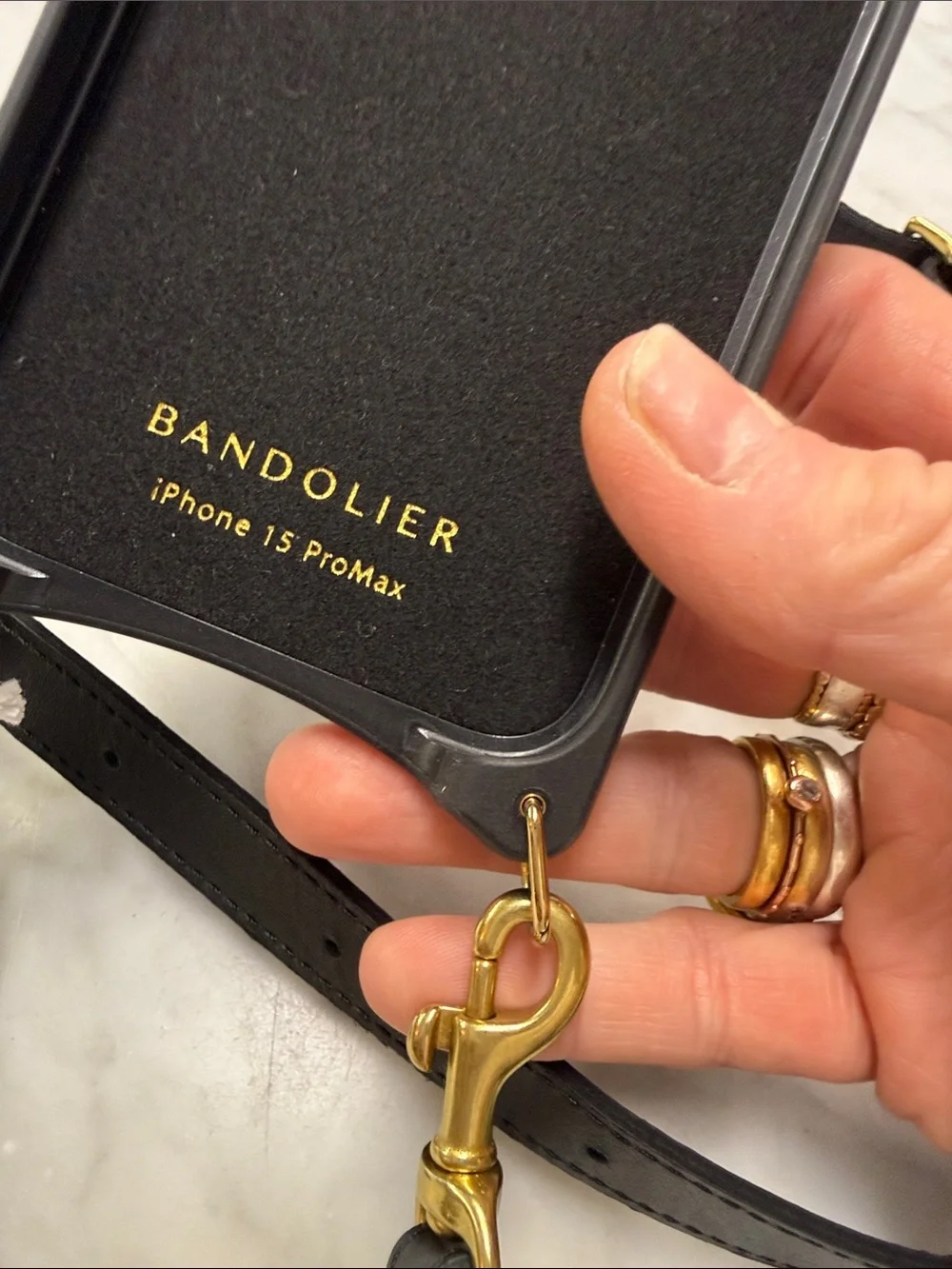 Bandolier Hailey Crossbody Phone Case in Black with Gold Hardware